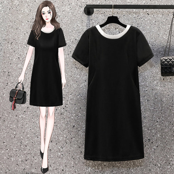เดรสคนอ้วน เดรสสาวอวบ ชุดเดรสคนอ้วนวัยรุ่นแขนสั้น BY PLUS SIZE Girl