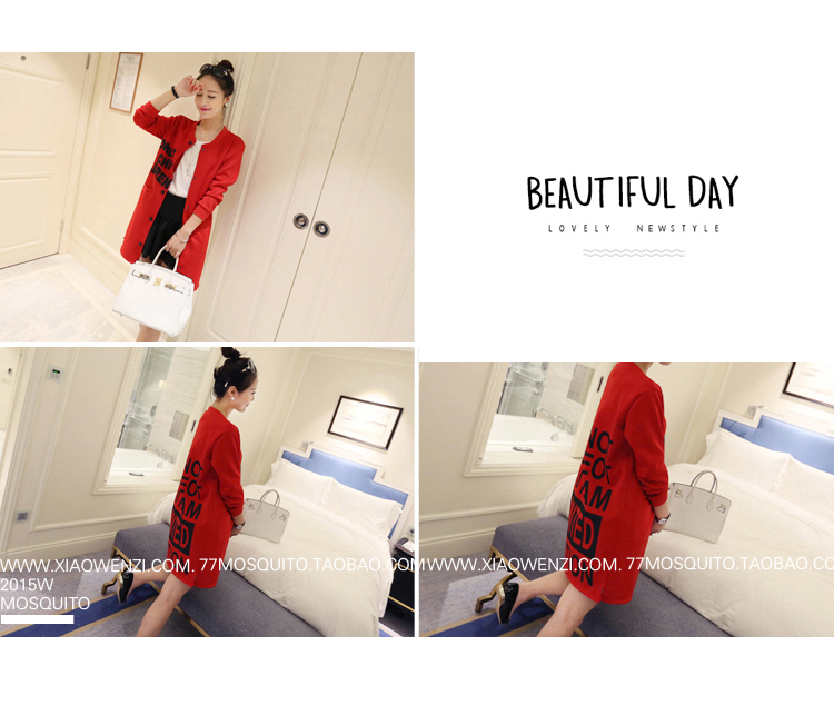 เสื้อคลุมสไตล์เกาหลี สีแดงแต่งลายสกรีน ทรงยาว น่ารัก พร้อมส่งจ้า สีแดง