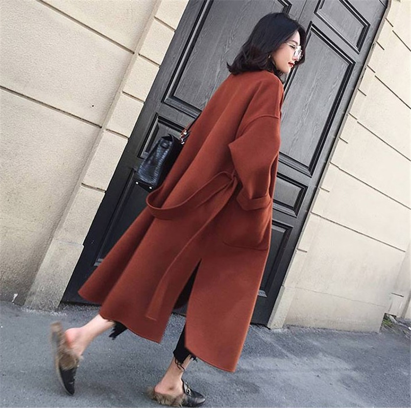 เสื้อโค้ทยาว สไตล์เกาหลี ผ้าวูลผสม แต่งสายผูกเอว ใส่ได้หลายสไตล์ มี 3 สี พร้อมส่ง