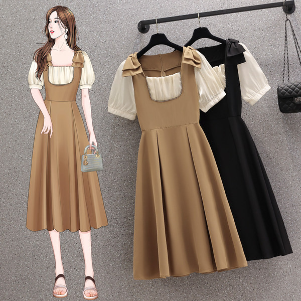 เดรสคนอ้วน เดรสสาวอวบ ชุดเดรสคนอ้วนวัยรุ่นแขนสั้น BY PLUS SIZE Girl