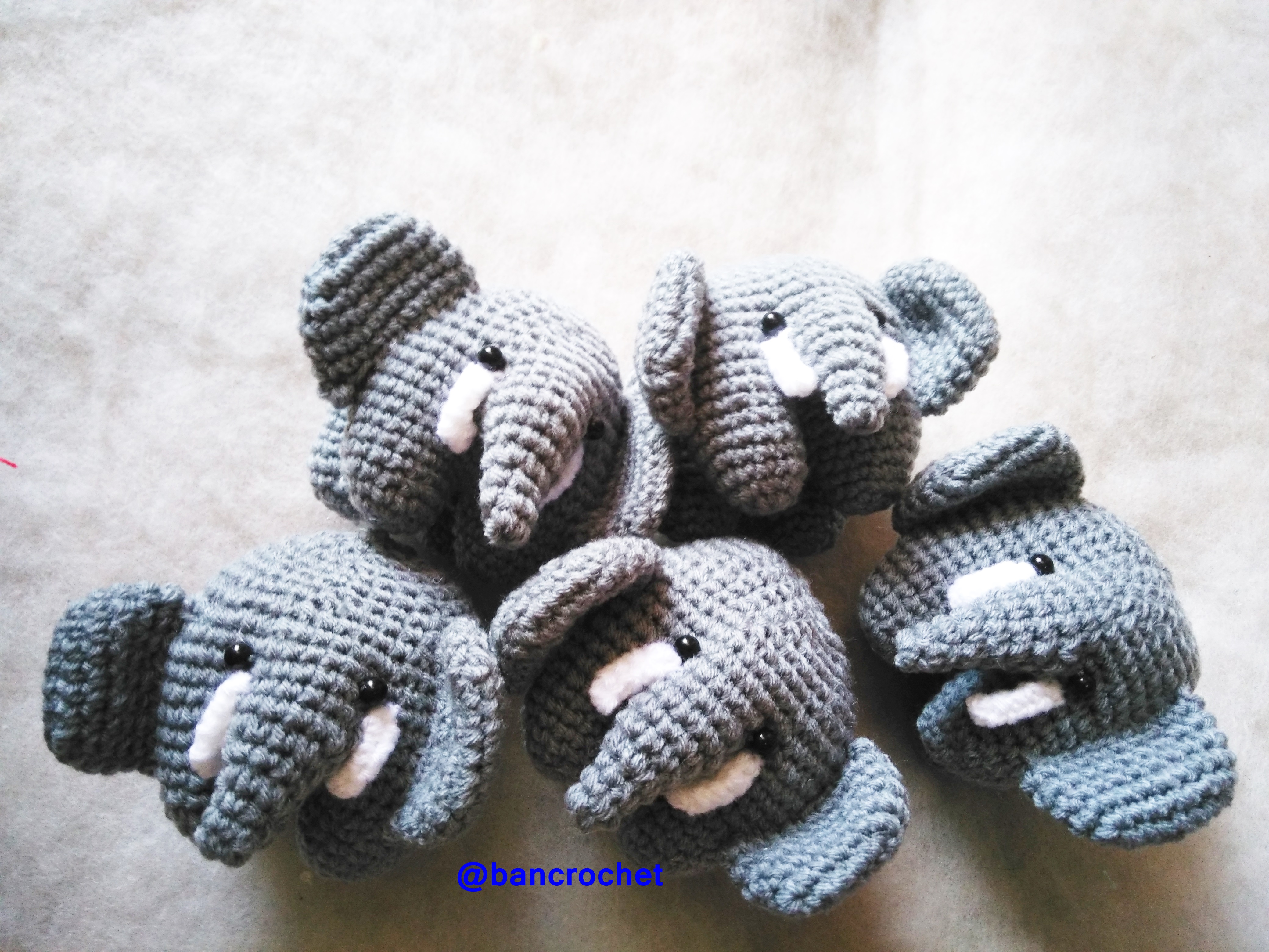 Bancrochet ช้างถักโครเชต์ Crochet elephant doll สีเทา 4 นิ้ว