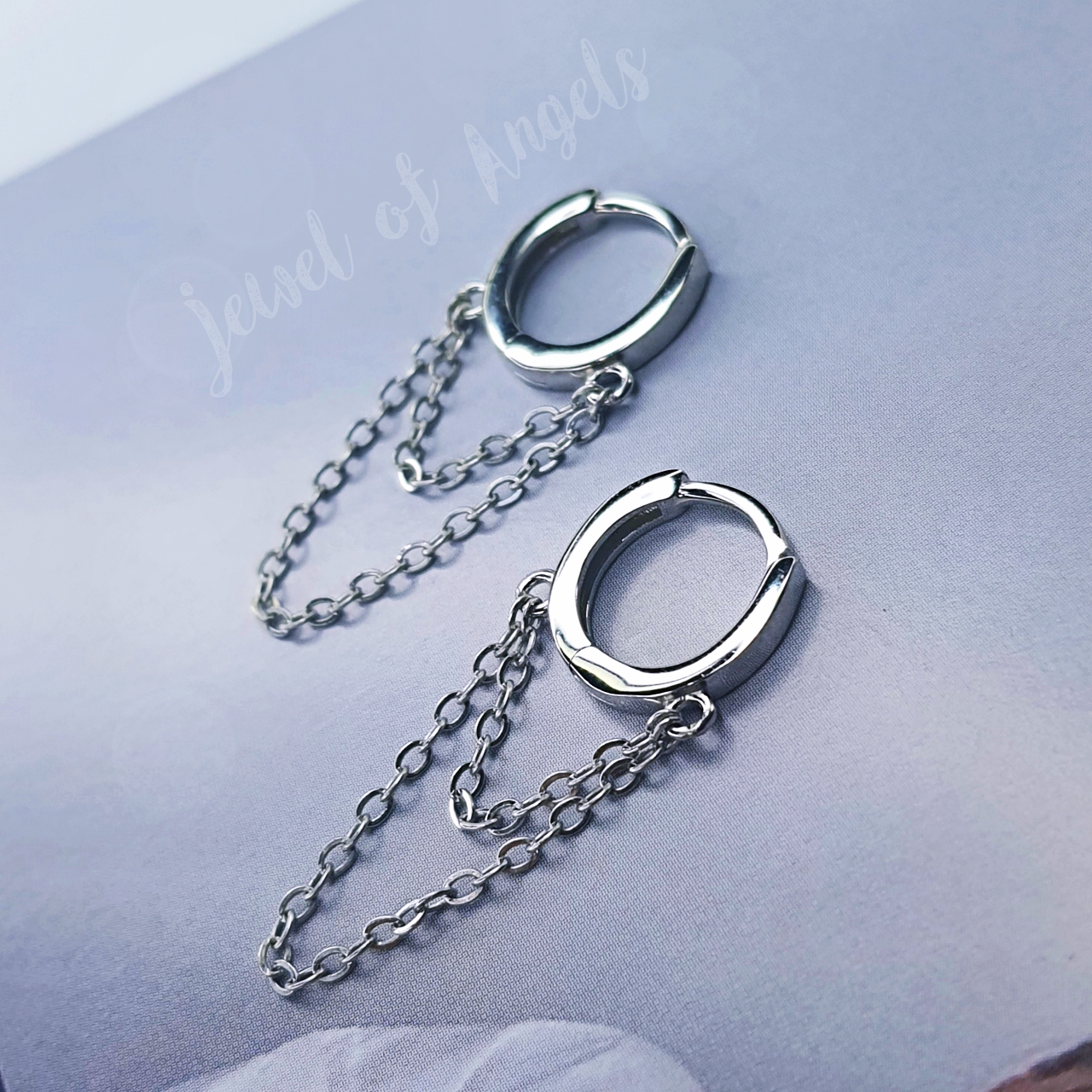 ต่างหูเงินแท้ S925 รุ่น Parallel ต่างหูห่วงแต่งโซ่คู่ สูง10.8mm เงินแท้ทั้งชิ้น Silver925 ต่างหูผู้ชาย ต่างหูผู้หญิง ตุ้มหูเงินแฟชั่น