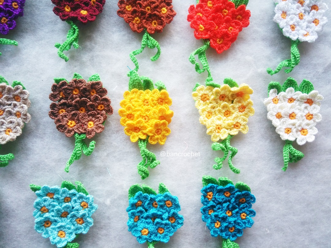 เฉพาะราคาส่ง ช่อดอกไม้จิ๋วถักโครเชต์ Mini flower bouquet crochet (only wholesale) สำเนา หลากสี 5 นิ้ว