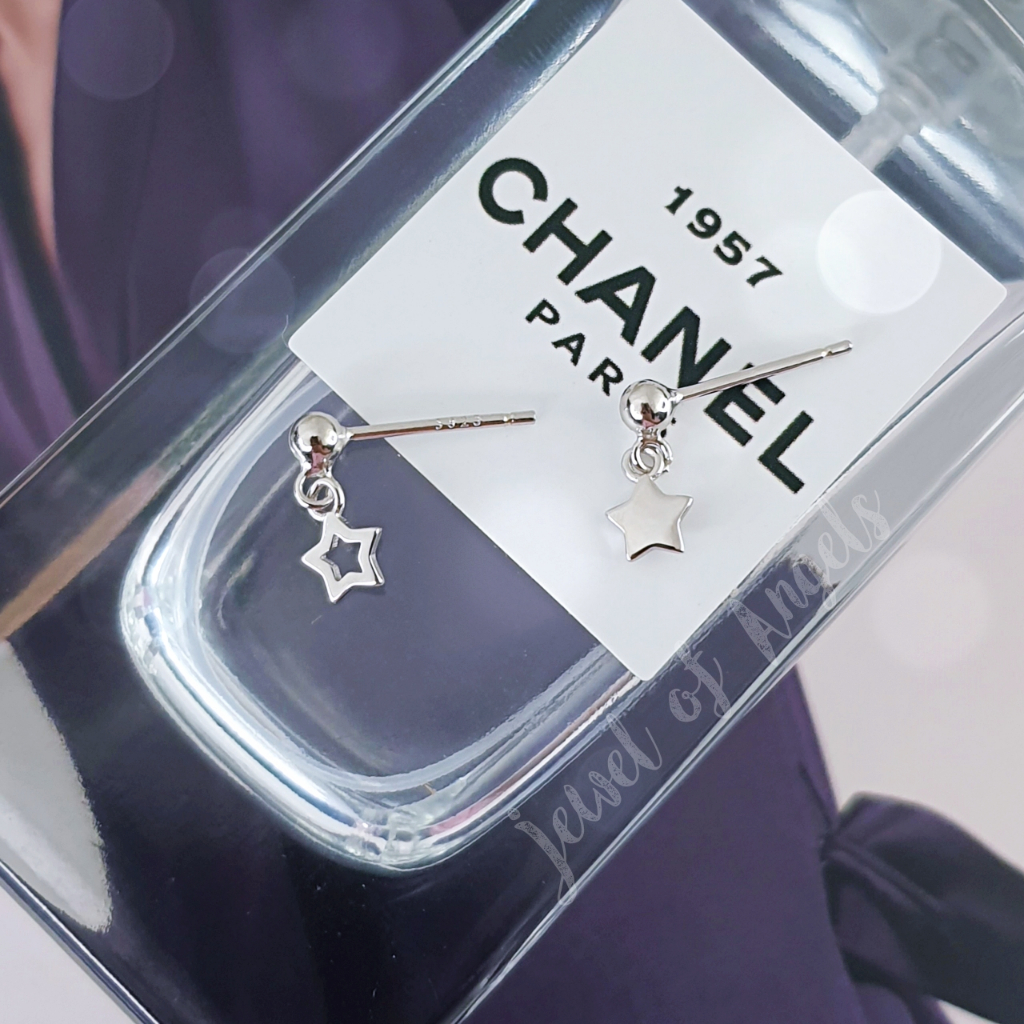ต่างหูเงินแท้ S925 รุ่น Starry ต่างหูแป้น หมุดกลมแต่งดาว สีเงิน เงินแท้ทั้งชิ้น Silver925 ตุ้มหูเงินแฟชั่น