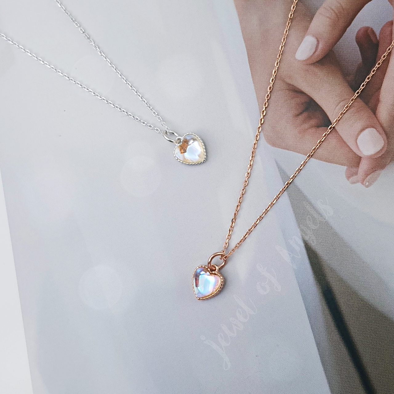 สร้อยคอสั้นเงินแท้ S925 รุ่น Eternal สร้อยลายโซ่ จี้หัวใจมูนสโตน Moonstone สร้อยคอแฟชั่น Silver925