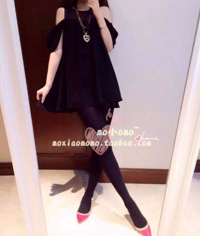 พร้อมส่ง - เสื้อแฟชั่น ชีฟองเก๋ๆ สีดำ โชว์ไหล่น่ารัก ดำ