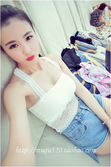 เสื้อครึ่งตัว แต่งลูกไม้ทั้งตัว เซ็กซี่ พร้อมส่ง ยืดหยุ่นใส่สบาย black,white