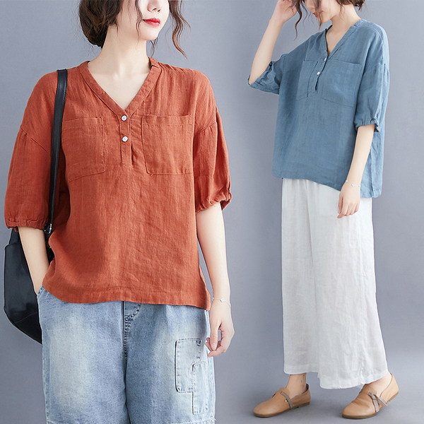 เสื้อผ้าฝ้าย เสื้อผ้าลินิน สไตล์ฤดูร้อน BY Lian Zhi Cotton and linen art สไตล์VINTAGE มีขนาดไซส์อกประมาณ 35-40 นิ้ว