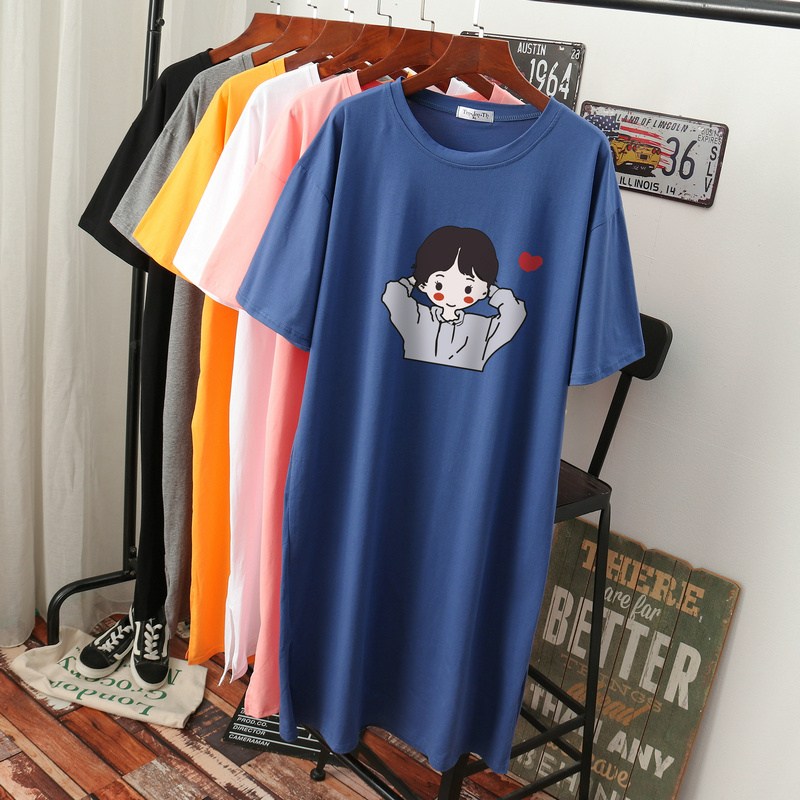 เดรสสไตล์เสื้อยืด S-3XL(อกเสื้อยืด 43- 51 นิ้ว)ใส่สบายๆอยู่บ้าน ใส่นอน