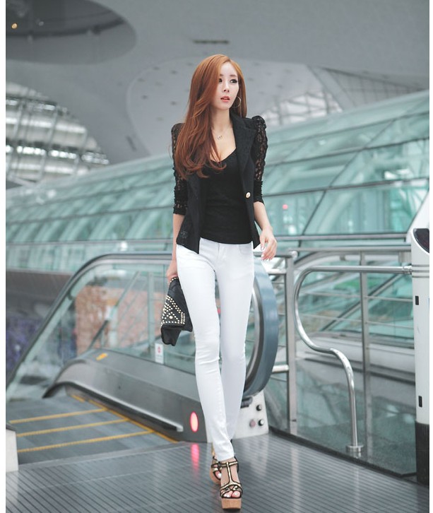 เสื้อสูท แต่งลูกไม้ พร้อมส่ง สีดำ ผ้าไม่หนา ใส่คลุมสบาย black