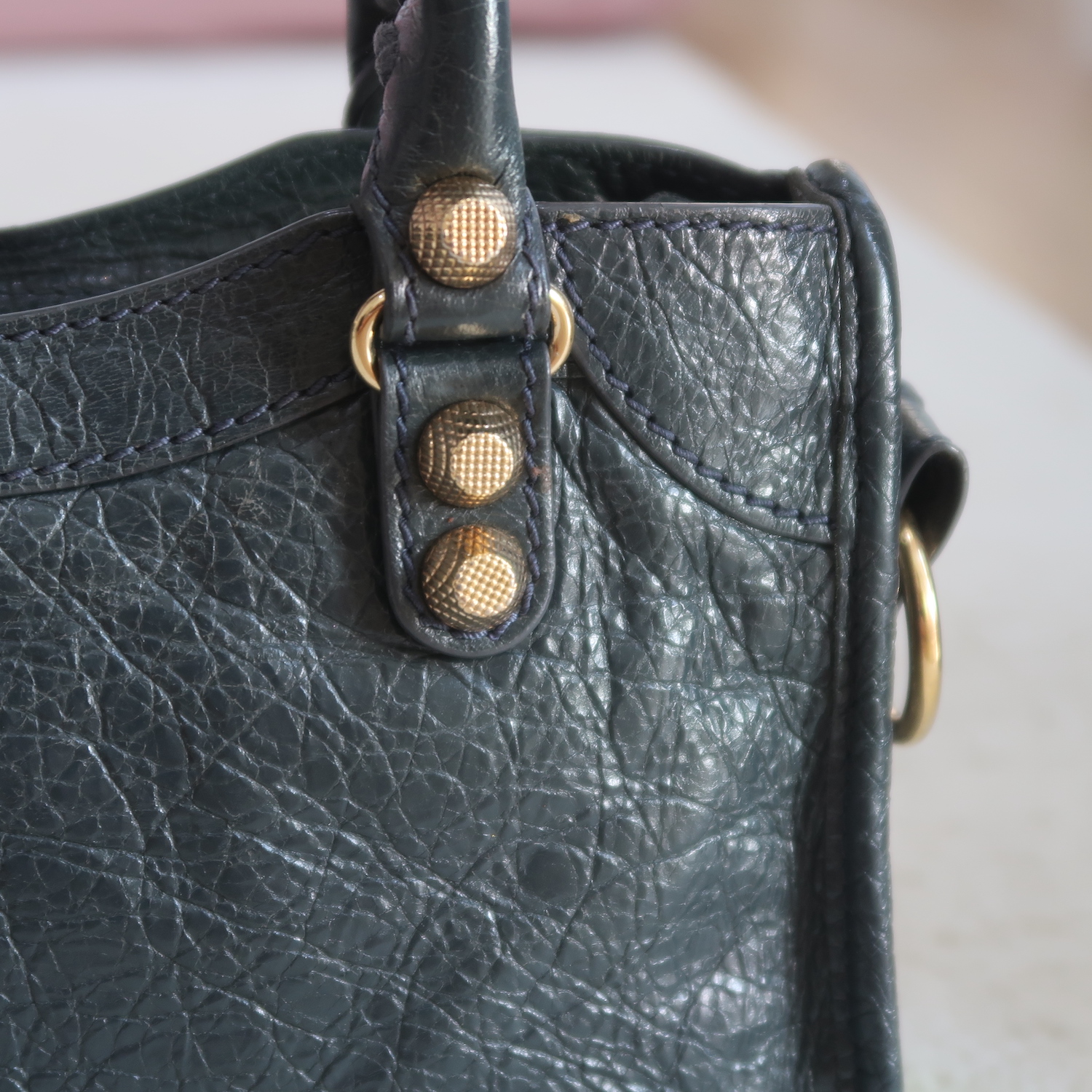 Balenciaga Grey Lambskin Mini City Giant G12 GHW