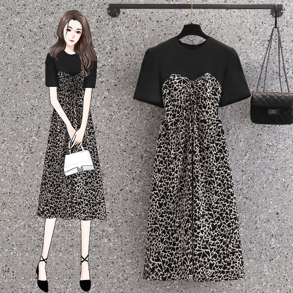 เดรสคนอ้วน เดรสสาวอวบ ชุดเดรสคนอ้วนวัยรุ่นแขนสั้น BY PLUS SIZE Girl