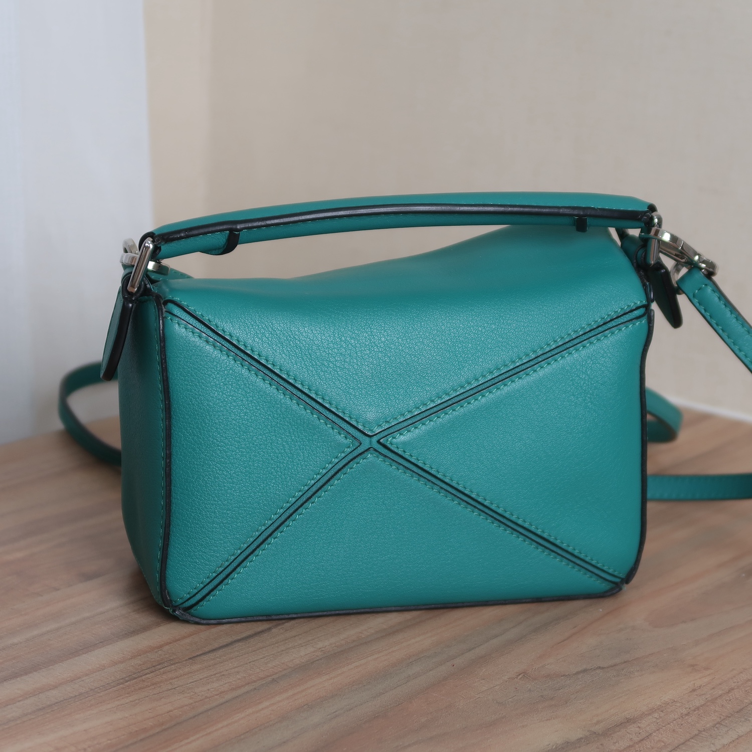Loewe Emerald Green Calfskin Puzzle Mini SHW