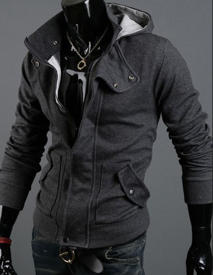 เสื้อกันหนาวผู้ชาย เสื้อคลุมผู้ชายแขนยาว มีฮูด เสื้อ Jacket ซิปหน้า เนื้อผ้าใส่สบาย มีกระเป๋าข้าง ดีไซน์ 2 ชั้น สีเทาเข้ม 67516_1