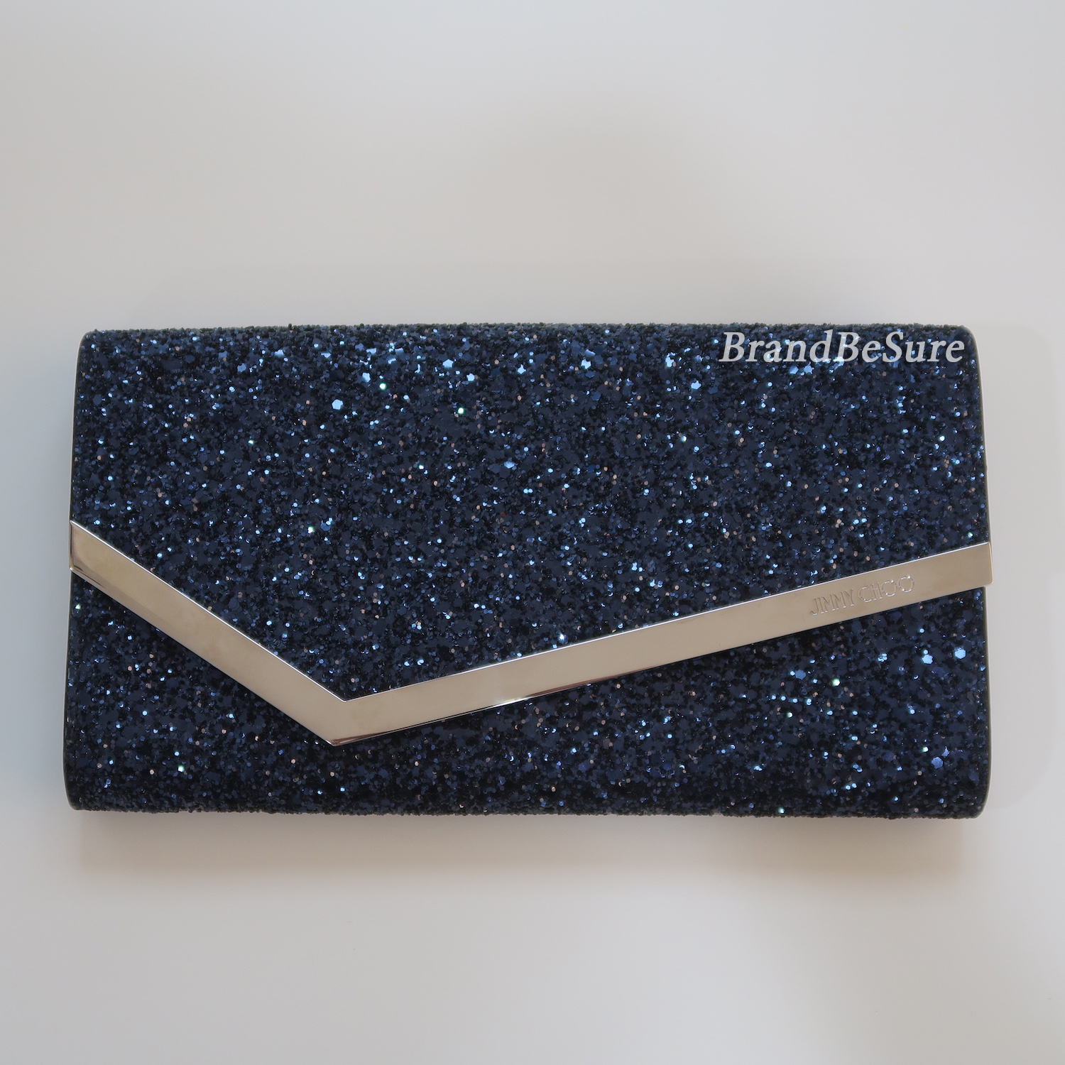Jimmy Choo Blue Metallic Emmie Chain Wallet