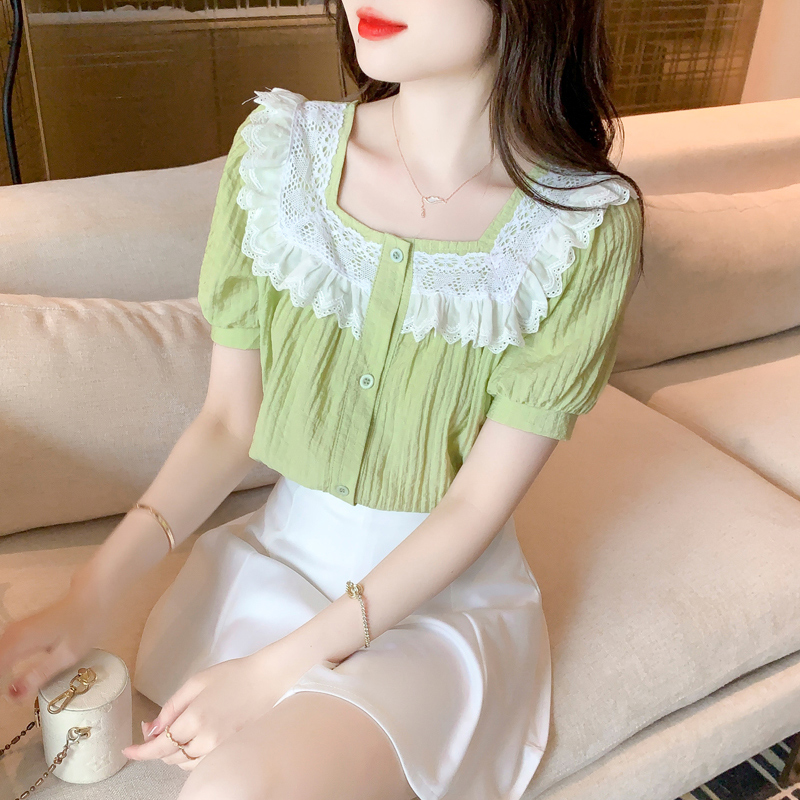 เสื้อลูกไม้ แขนสั้น