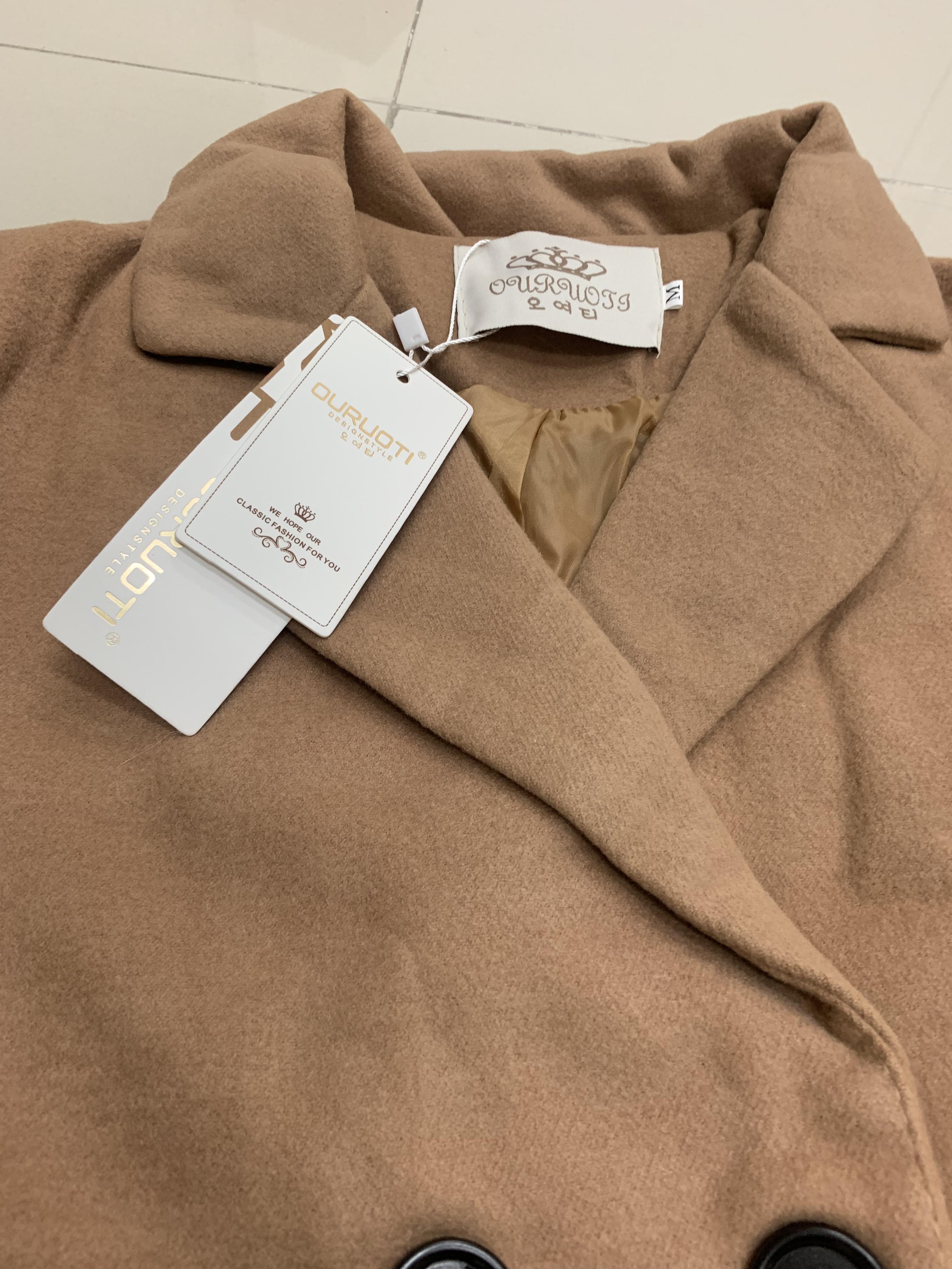 เสื้อโค้ทกันหนาว รุ่นกระดุม 2 แถว ทรงโคล่ง ผ้าวูลผสมสักกะหลาด สไตล์เกาหลี สีน้ำตาล