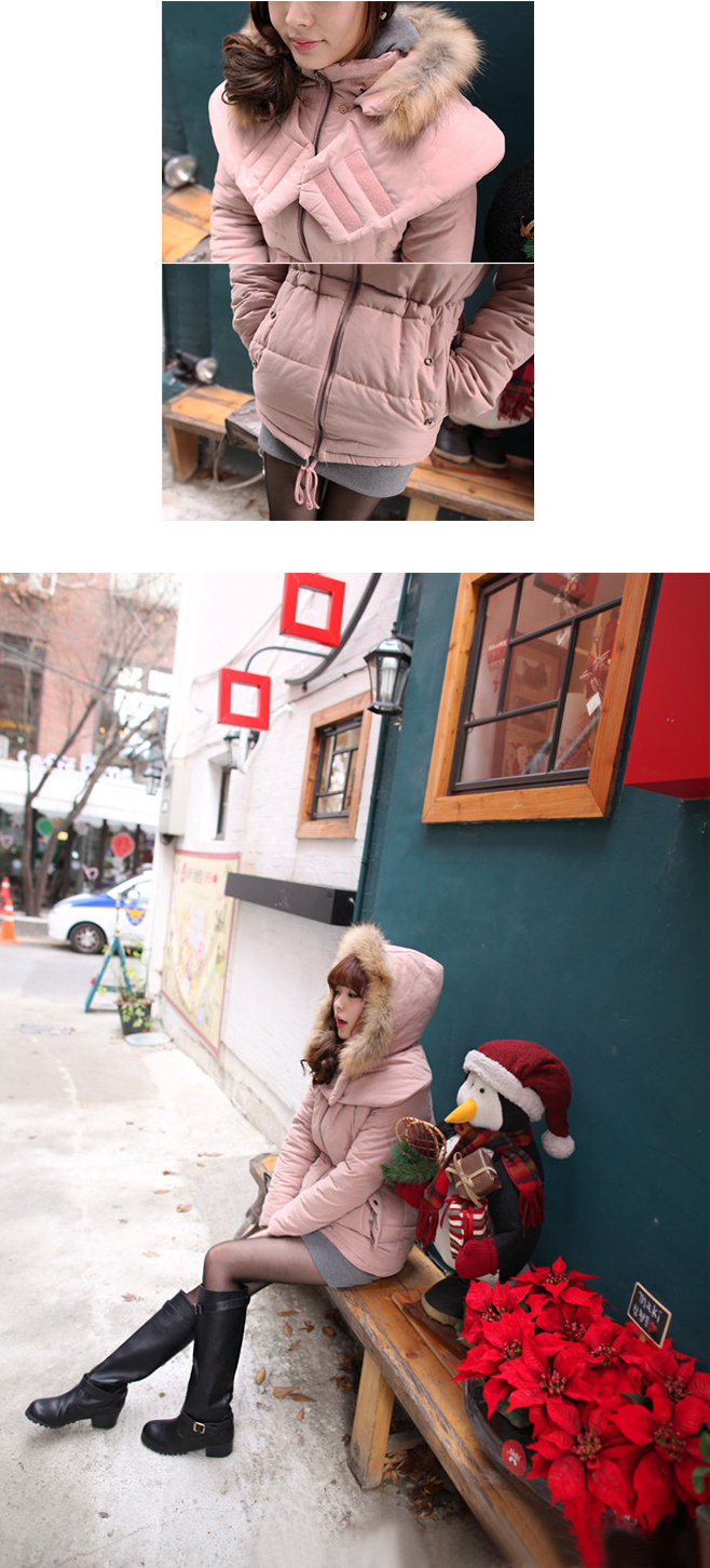 เสื้อโค้ทกันหนาว อุ่นมาก กันหนาวได้ดีค่ะ แต่งขนเฟลอช่วงฮู้ด แบรนด์ RJ STORY แท้ พร้อมส่ง ชมพูหม่น ออกกะปิ