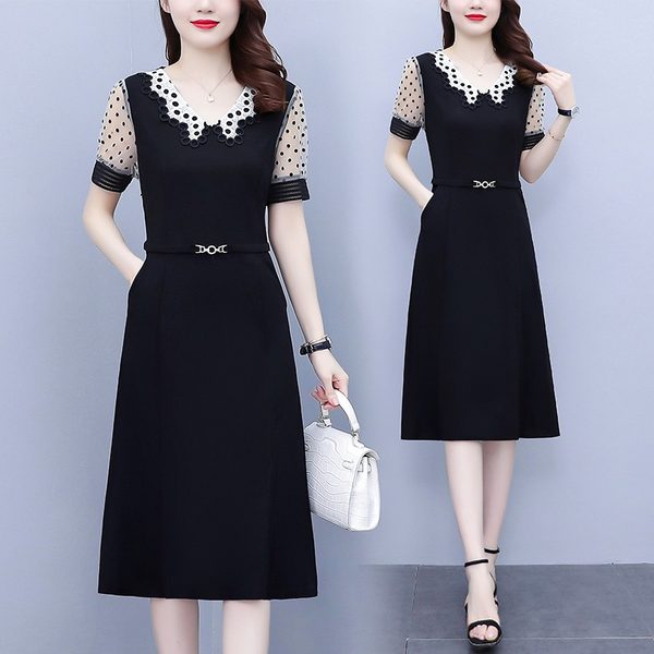 เดรสคนอ้วน เดรสสาวอวบ ชุดเดรสคนอ้วนวัยรุ่นแขนสั้น BY PLUS SIZE Girl