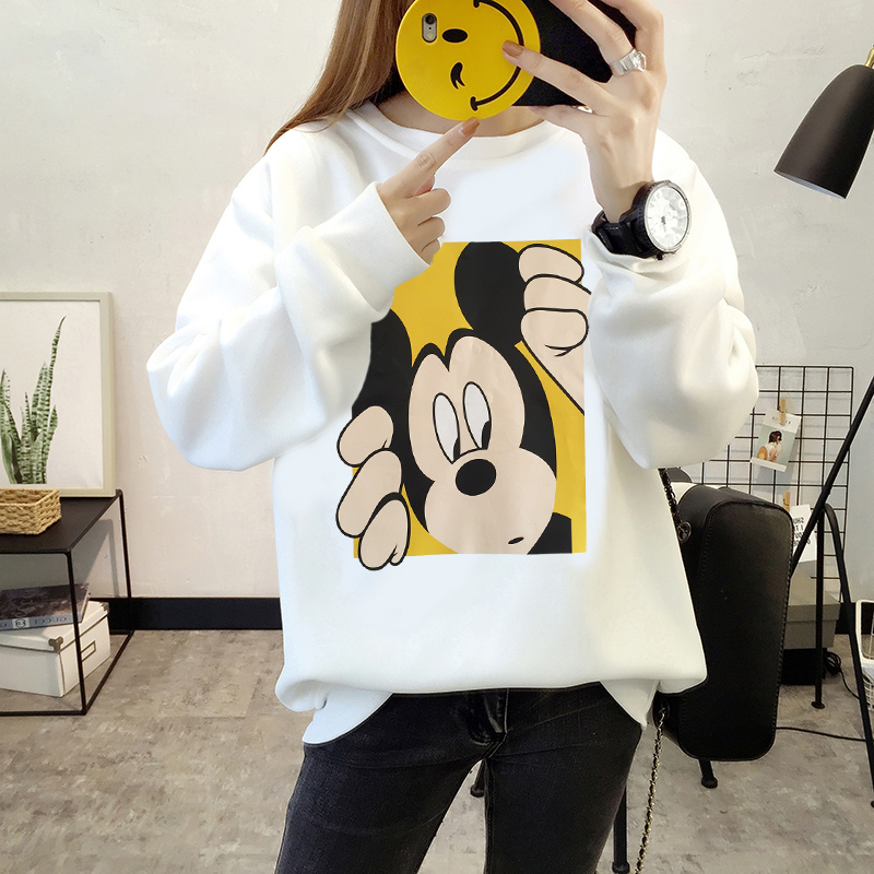 Blouse3804 เสื้อสเวตเตอร์แขนยาวลายมิกกี้เม้าส์ ผ้าคอตตอนกำมะหยี่เนื้อดีหนานุ่มยืดหยุ่นสูงใส่สบาย งานน่ารักแมทช์ง่าย