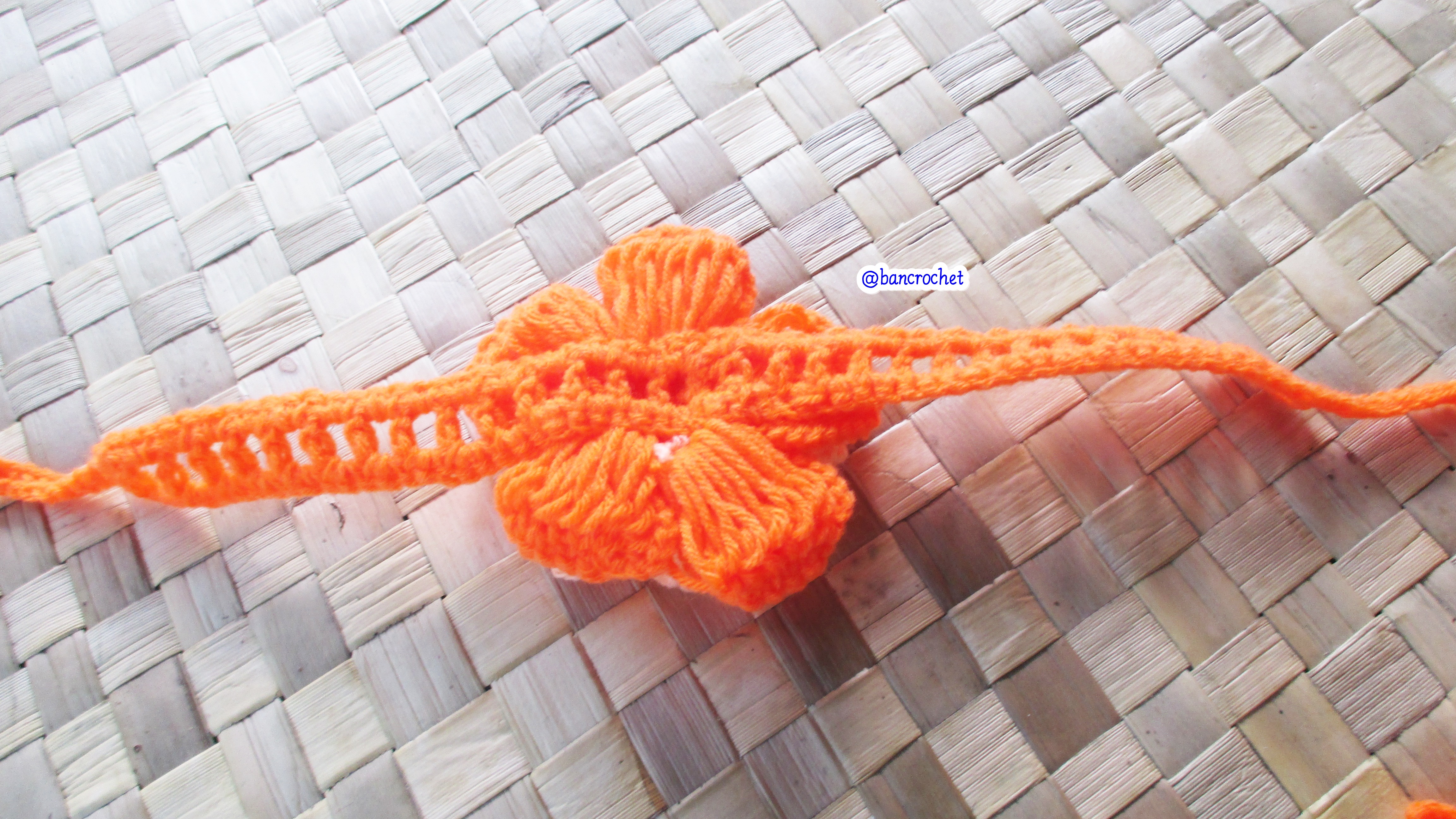 Bancrochet ที่คาดผมถักโครเชต์ ดอกไม้ถักคาดผม Crochet Flower Headband ส้ม 7x6 inch