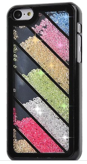เคส iPhone 5c ประดับเม็ดคริสตัล ด้านใน คล้ายเม็ดทราย เคส แบบ เก๋ งาน Hand made ไม่ซ้ำใคร ลายแนวทแยง 7 ชั้น สีดำ สีขาว no 98246_1