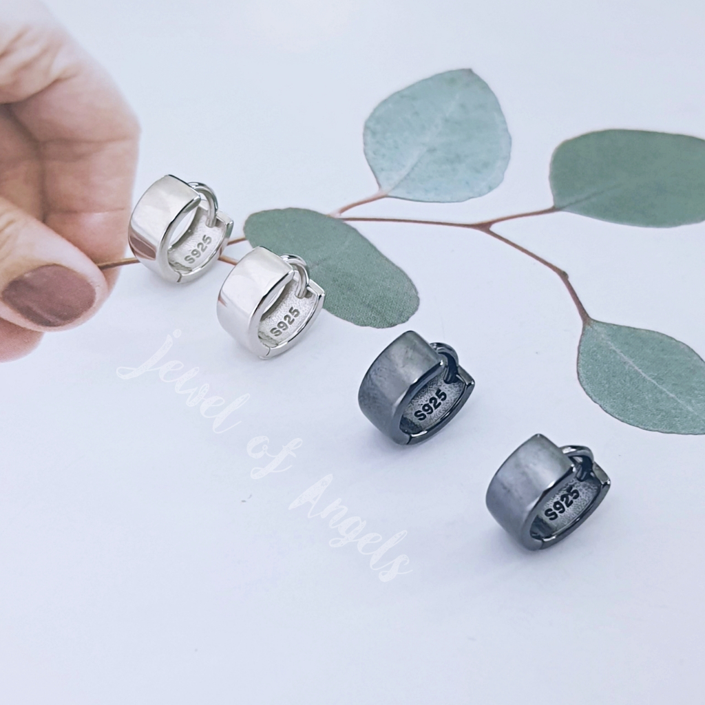 ต่างหูห่วงเล็กเงินแท้ S925 รุ่น Prosper ห่วงหนา สูง 10mm สีเงิน สีดำ ตุ้มหูห่วง เงินแท้ทั้งชิ้น Silver925