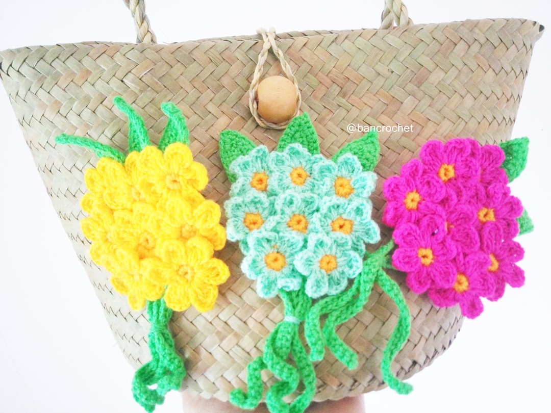 Bancrochet กระเป๋าสานกระจูดประดับดอกไม้ grajood basket weave bags คละสี 7*10*7*12 นิ้ว