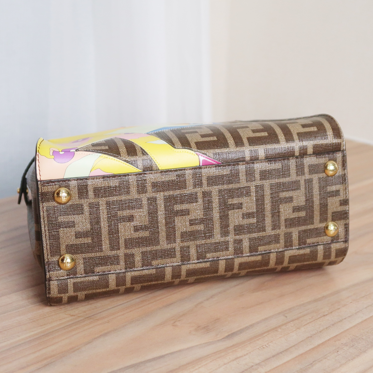 Fendi Glazed Fabric Vitello FF 1974 Hairo Girls Inlay Mini Peekaboo Satchel GHW