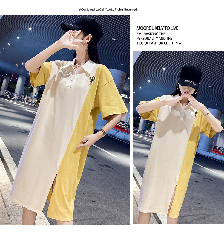 Dress4519 เดรสทรงโอเวอร์ไซส์เดรสสาวอวบคอปกสีเหลืองครีม อกปักกระบองเพชร ผ้าคอตตอนเนื้อดีนุ่มยืดหยุ่นสูงใส่สบาย ผ่าหน้าเล็กน้อยเพื่อความคล่องตัว งานสวยใส่ง่ายน่ารักมาก