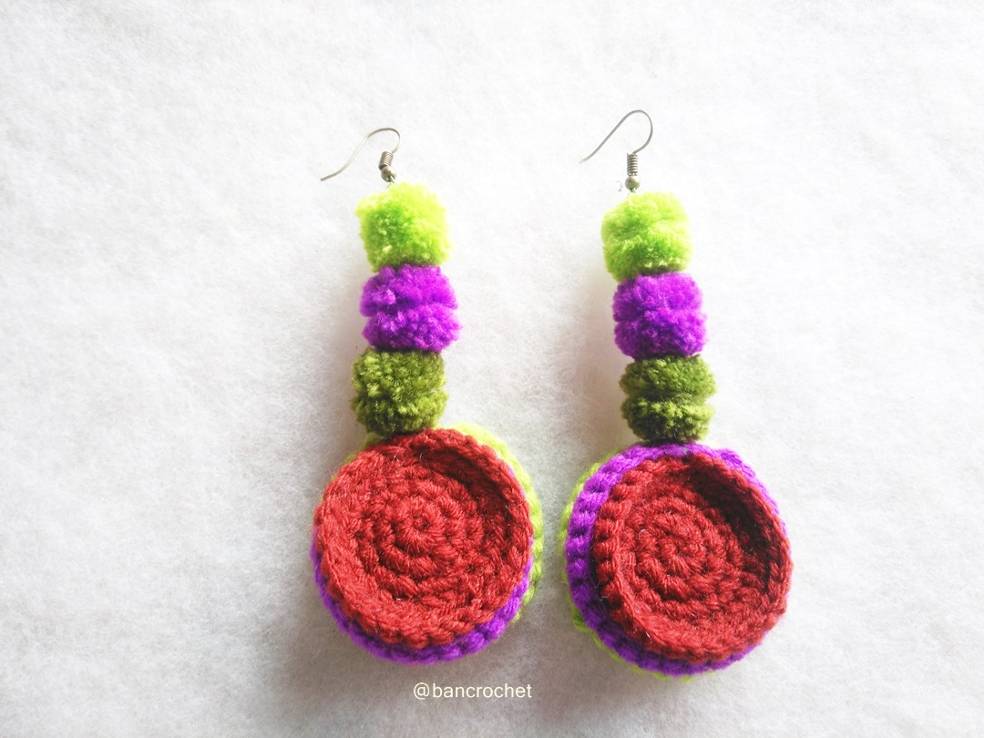 Bancrochet ต่างหูถักโครเชต์ crochet earring หลากสี 4-6 นิ้ว