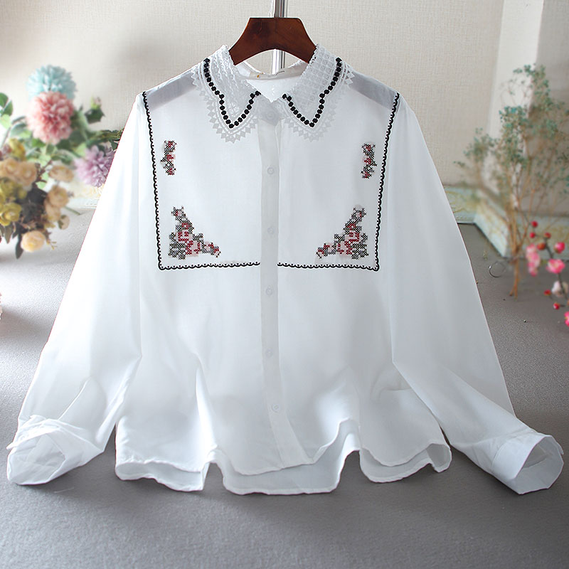 เสื้อลินิน เสื้อผ้าฝ้ายลินิน เสื้อเชิ้ตผ้าลินิน ปักลายสวยๆด้วยด้าย สไตล์VINTAGE
