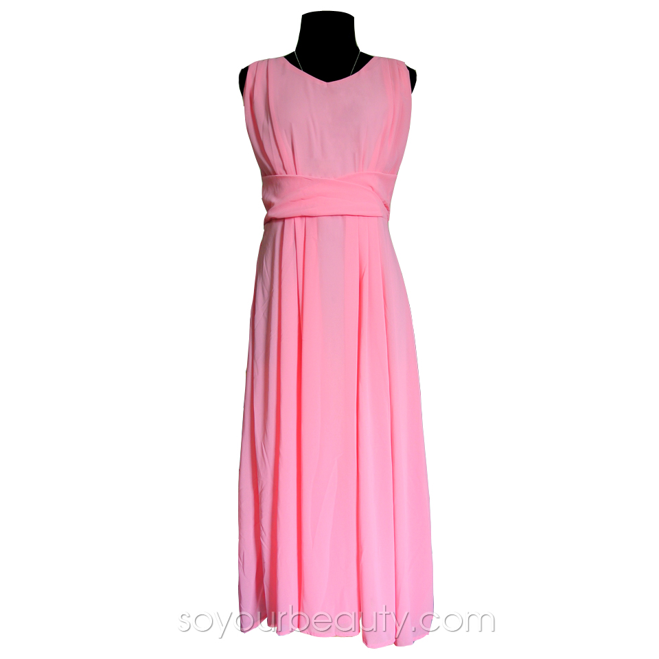 ชุดเดรสยาวชีฟองแขนกุด