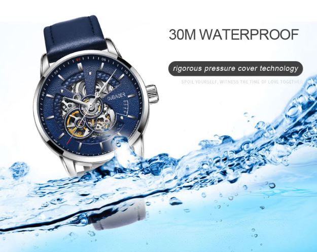 นาฬิกาข้อมือ โชว์กลไก Mechanical watch สายหนัง หน้าปัดด้านใน ดีไซน์ ลายเส้นถัก สาน งานดีไซน์ นาฬิกากลไก สปอร์ตสุดหรู 320432