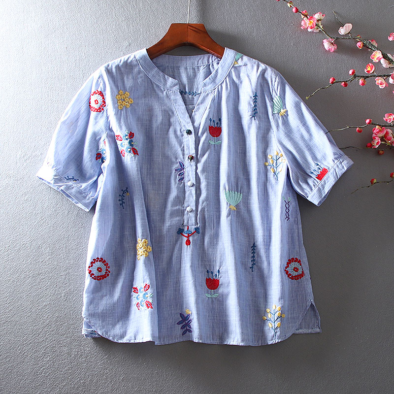 เสื้อลินิน เสื้อผ้าฝ้ายลินิน เสื้อเชิ้ตผ้าลินิน ปักลายสวยๆด้วยด้าย สไตล์VINTAGE BY Dreamroom