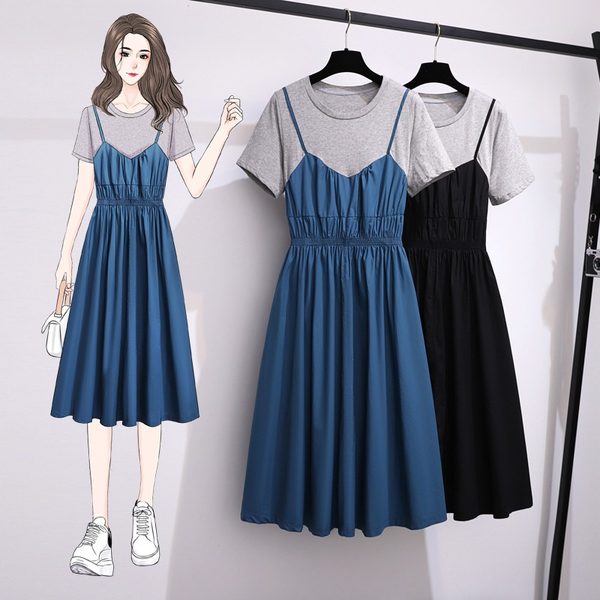 เดรสคนอ้วน เดรสสาวอวบ ชุดเดรสคนอ้วนวัยรุ่นแขนสั้น BY PLUS SIZE Girl