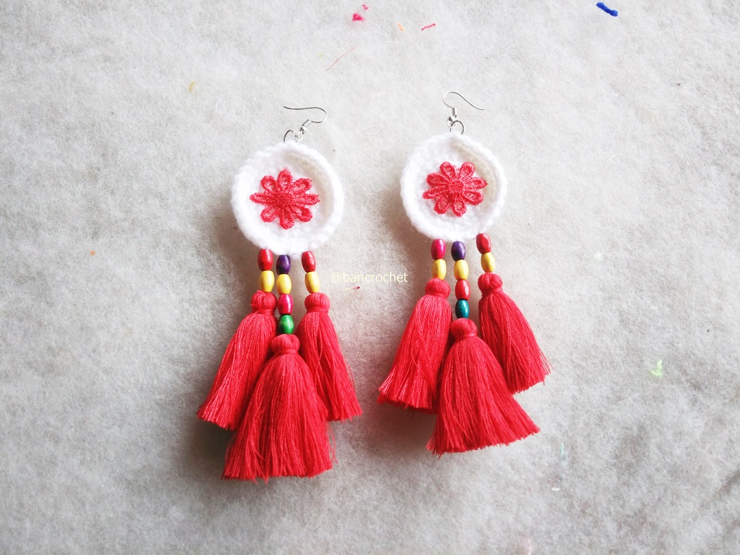 ต่างหูถักโครเชต์ crochet earrings หลากสี 4-6 นิ้ว