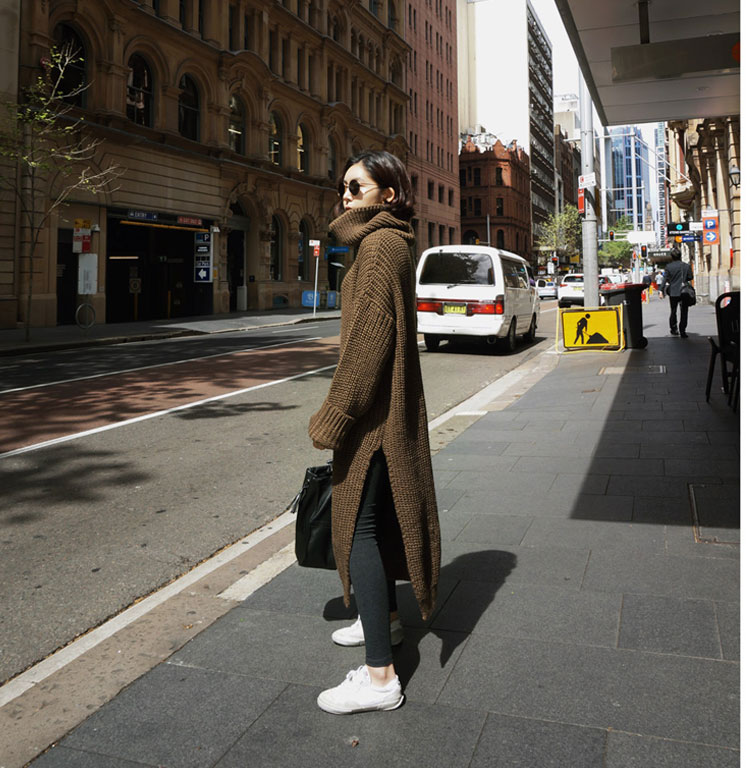 เสื้อไหมพรมคอเต่าตัวยาวโคล่ง ไหมพรมอุ่น ยืดได้เยอะ เรียบแต่เก๋