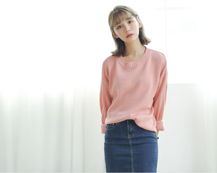 Sweater เสื้อสเวทเตอร์แขนยาว สีชมพู ทรงสวย จะใส่เดี่ยวไหรือใส่โค้ทคลุมก็เริ่ด