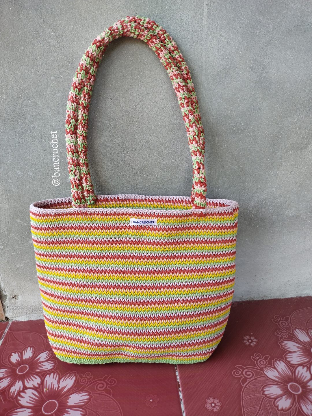 Bancrochet กระเป๋าถักโครเชต์ crochet bag หลากสี 24*32*9 สาย29 cm