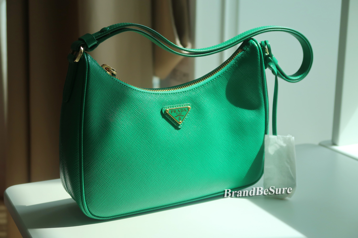 Prada Mango Green Saffiano Re-Edition Mini Hobo 1BC204 (2022)