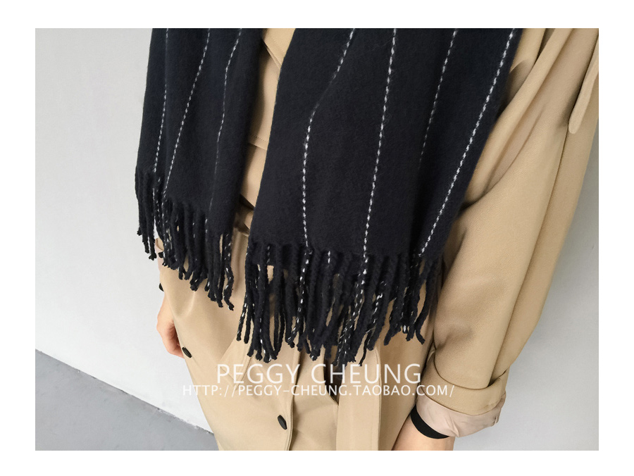 ผ้าพันคอกันหนาว ผ้าคลุมไหล่ วินเทจ สีดำ เข้าได้กับทุกชุด พร้อมส่ง black