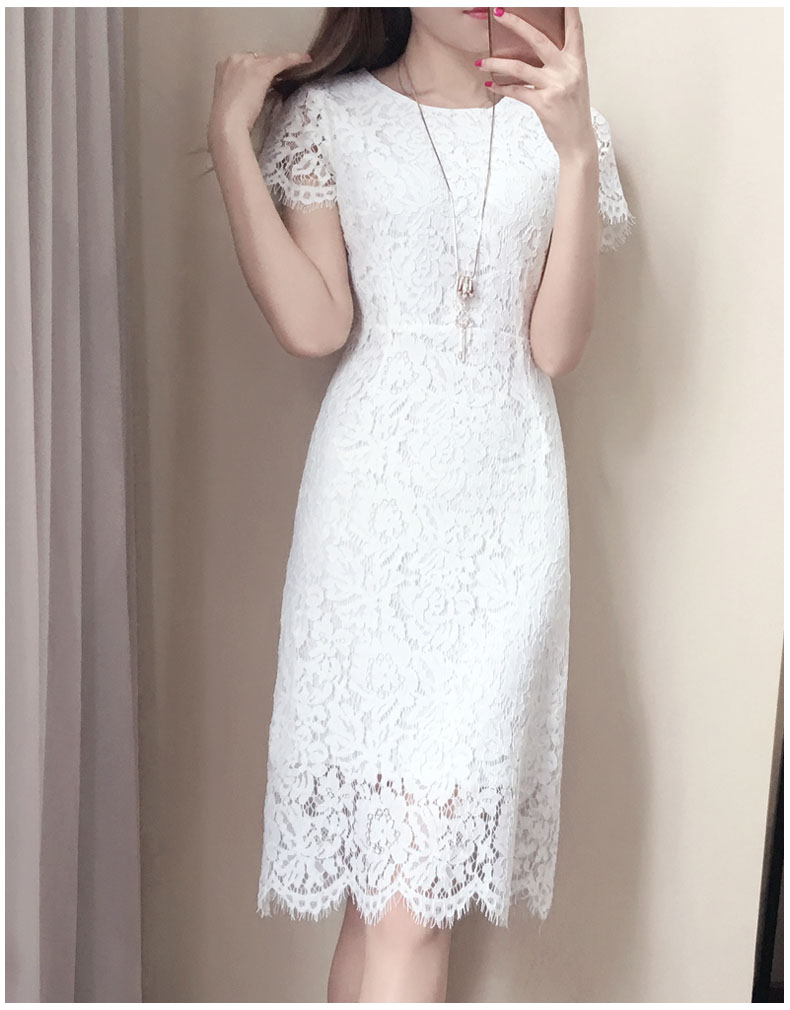 Dress4495 เดรสลูกไม้ทรงเข้ารูป ซิปหลังใส่ง่าย มีซับในอย่างดีทั้งชุด ผ้าลูกไม้คอตตอนเนื้อดีหนาสวย งานดีทรงดีลายสวย เรียบหรูดูแพงสุด ใส่ทำงาน/ใส่ออกงานได้