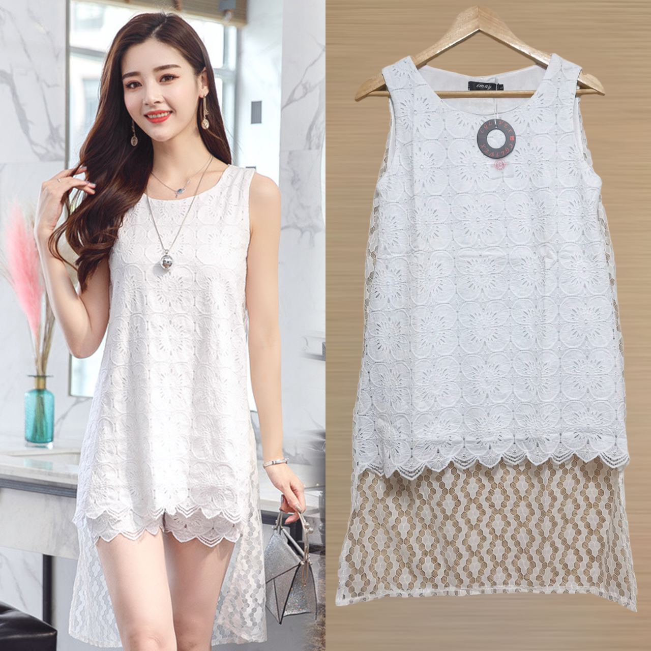 Blouse3762 เสื้อลูกไม้ทรงหน้าสั้นหลังยาว ผ้าลูกไม้คอตตอนอย่างดีเนื้อนุ่มใส่สบายไม่ระคายผิว มีซับในอย่างดีทั้งชุด งานดีดีเทลน่ารัก ดูหรูดูไฮโซลูกคุณ แบบไม่ซ้ำไม่เกร่อดูดีที่สุด