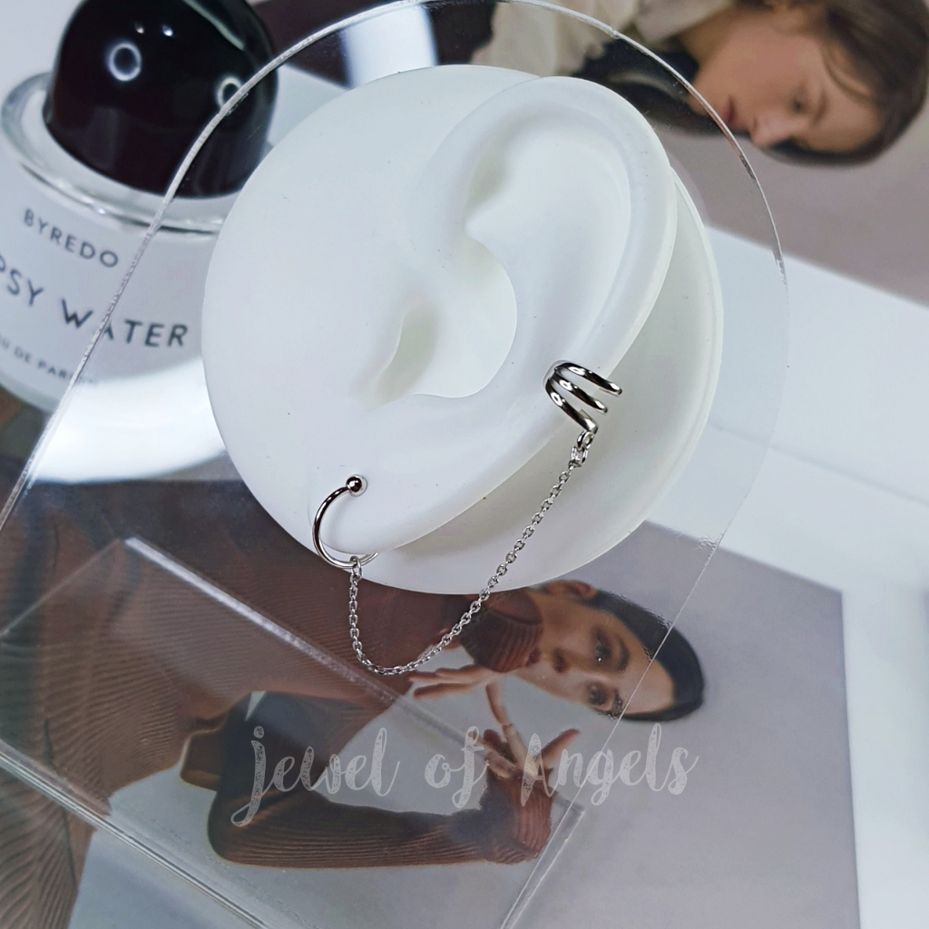 ต่างหูหนีบ Ear Cuff รุ่น Clound เงินแท้S925 ต่างหูคลิปหนีบห่วงและ3แฉก แต่งโซ่ สีเงิน Silver925