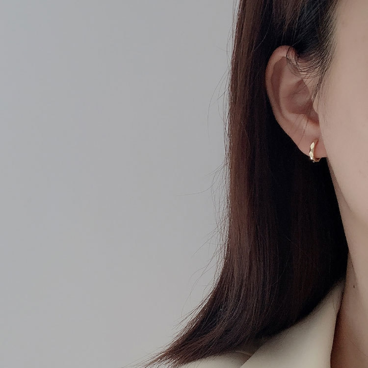 ต่างหูห่วงเงินแท้ S925 รุ่น Rhombus ห่วงลายไดมอนด์ สูงวงนอก 10.8 mm สีเงิน สีทอง ตุ้มหูห่วง Silver925