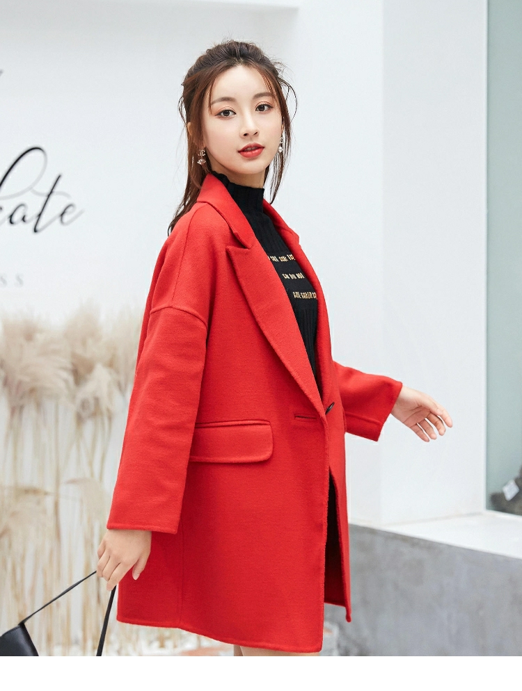 เสื้อโค้ท สไตล์เกาหลี ทรงโคล่ง แบบเก๋ ผ้าหนากันหนาวได้ดี บุซับในกันลม พร้อมส่ง สีแดง