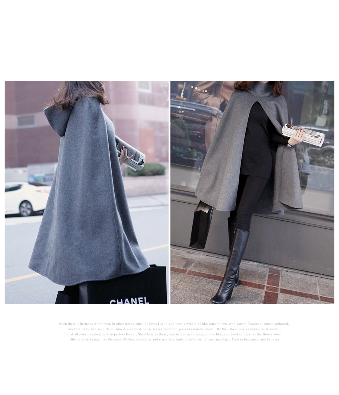 European style woolen cape coat jacket พร้อมส่ง แบบสวยผู้ดี มีฮูด ไฮโซสุดๆ gray