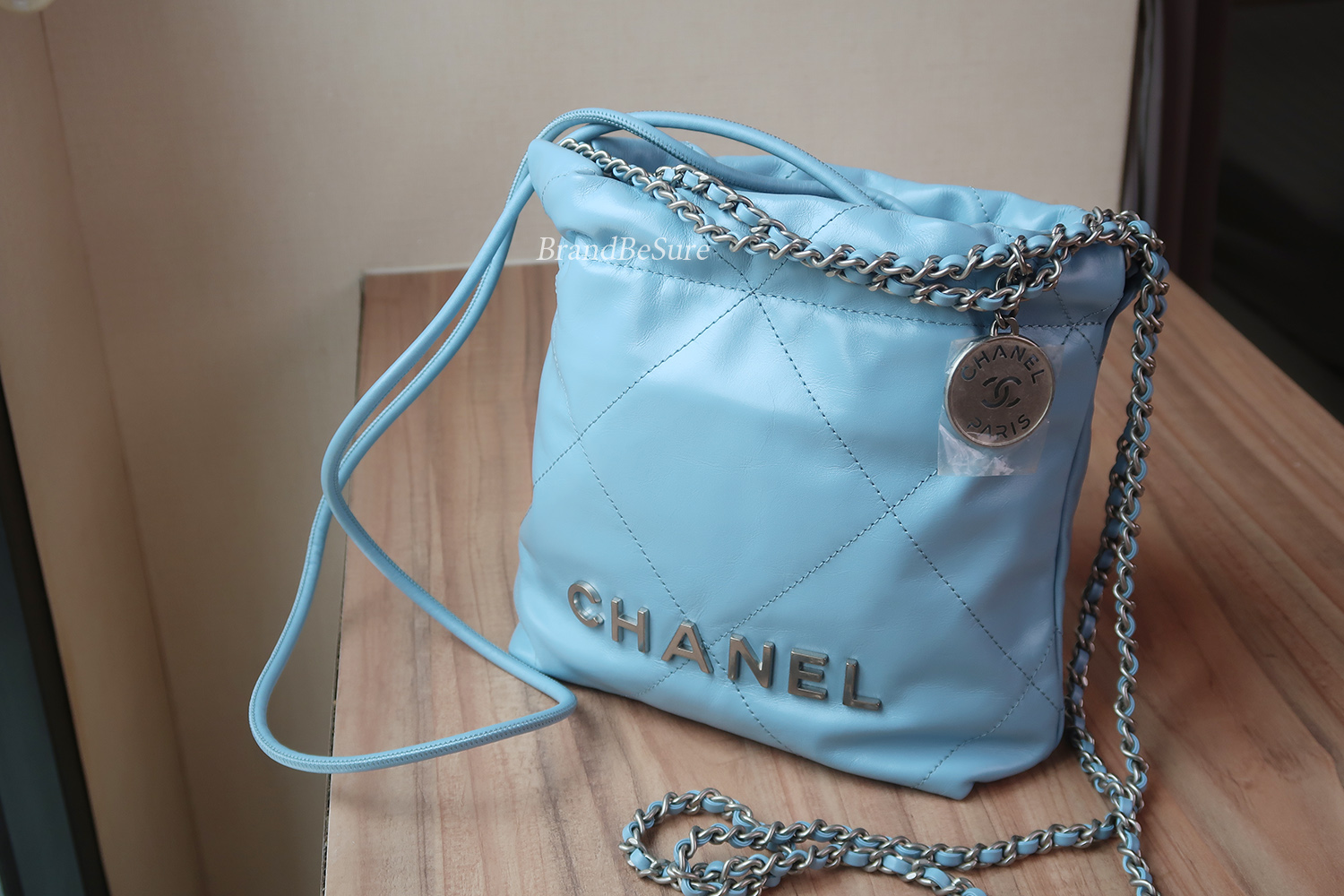 Chanel Blue Shiny Calfskin Mini 22 SHW