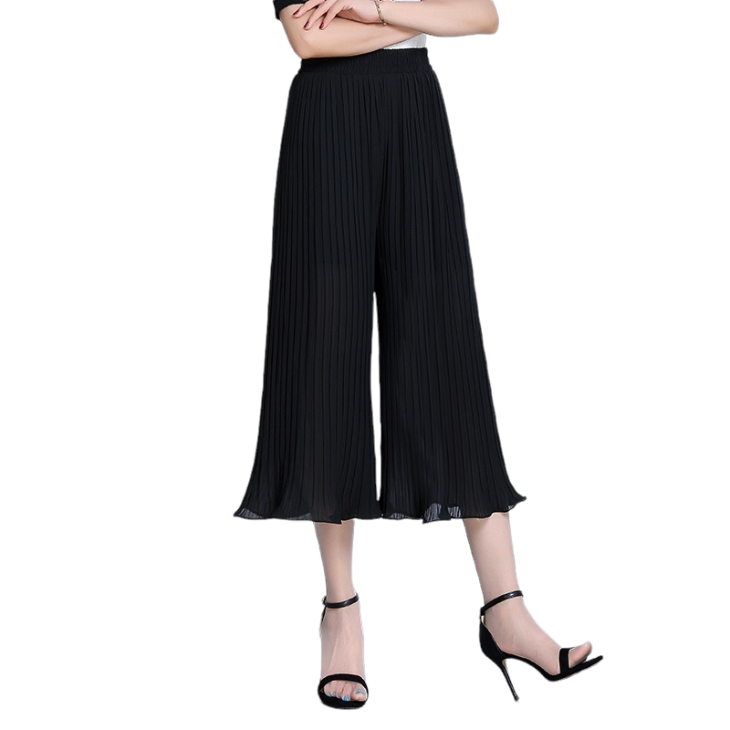 Trousers517 กางเกงขายาวชีฟองอัดพลีทสีดำ เอวยางยืด ผ้าชีฟองเนื้อดีหนามีน้ำหนักทิ้งตัว งานสวยผ้านุ่มน่าใส่ แมทช์กับเสื้อทรงไหนก็ดูดี